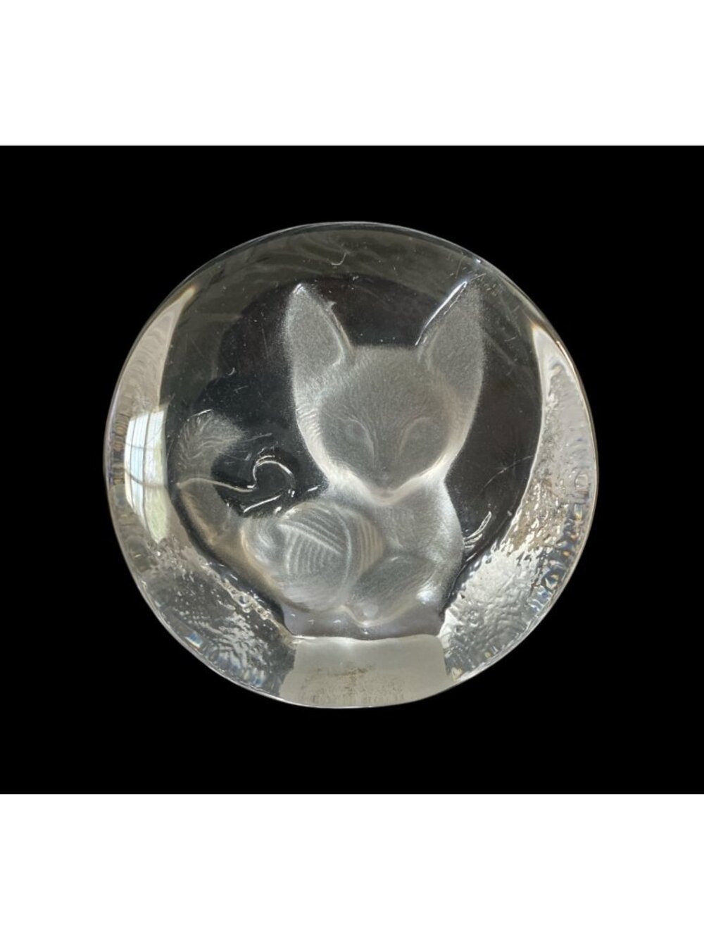 Vtg Etched Crystal Paperweight Of Kitten With Ball Of Yarn 3.5” Yugoslavia